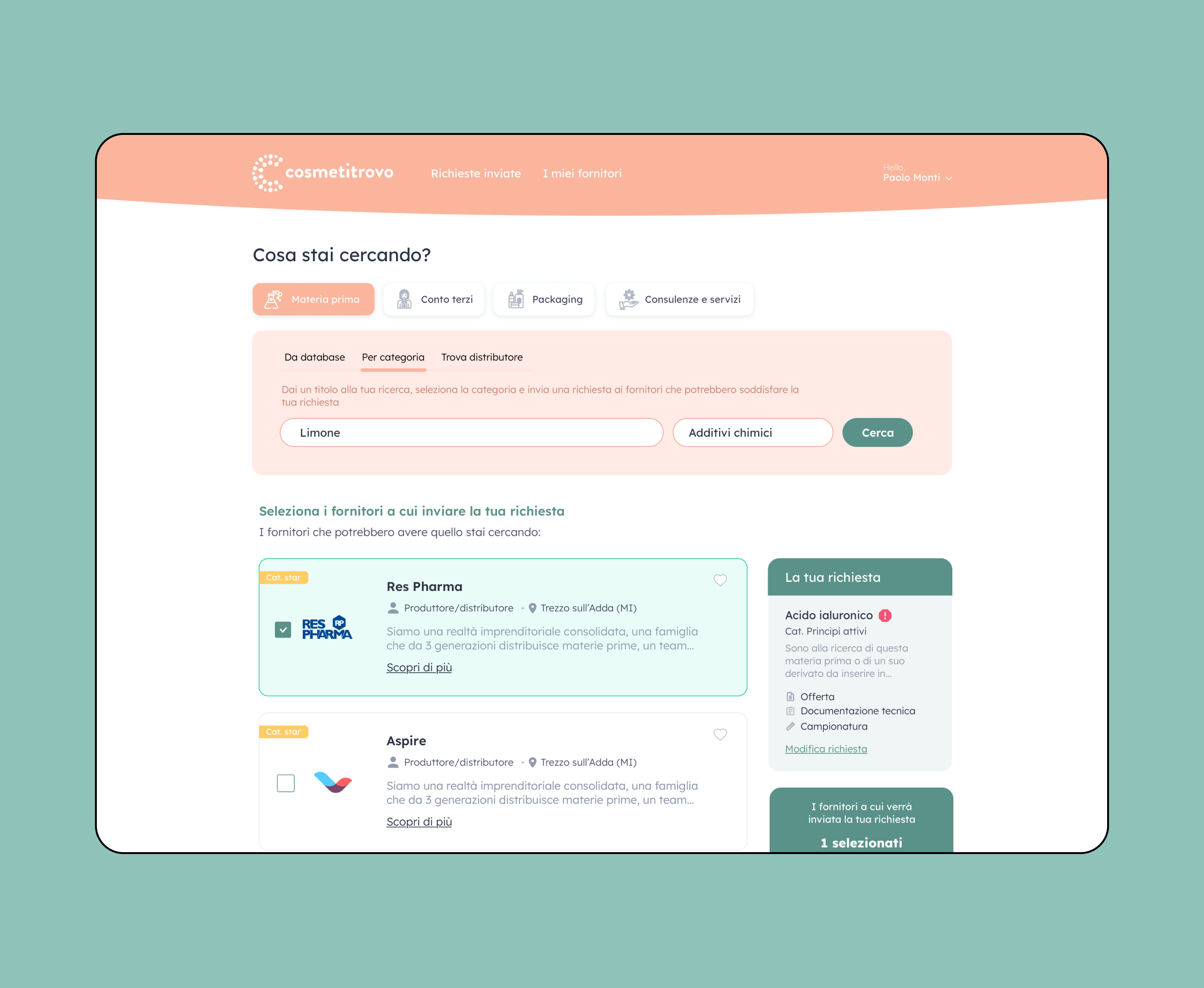 Mockup progetto Cosmetitrovo: Cosa stai cercando