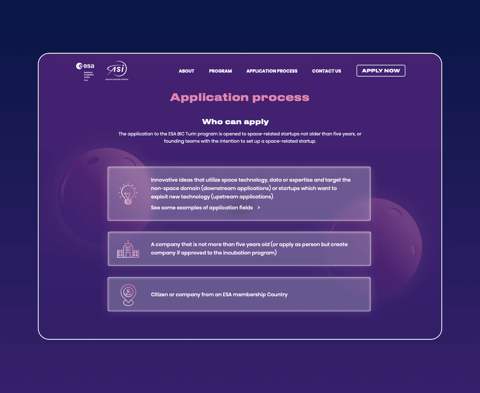 Mockup progetto EsaBic - Application process