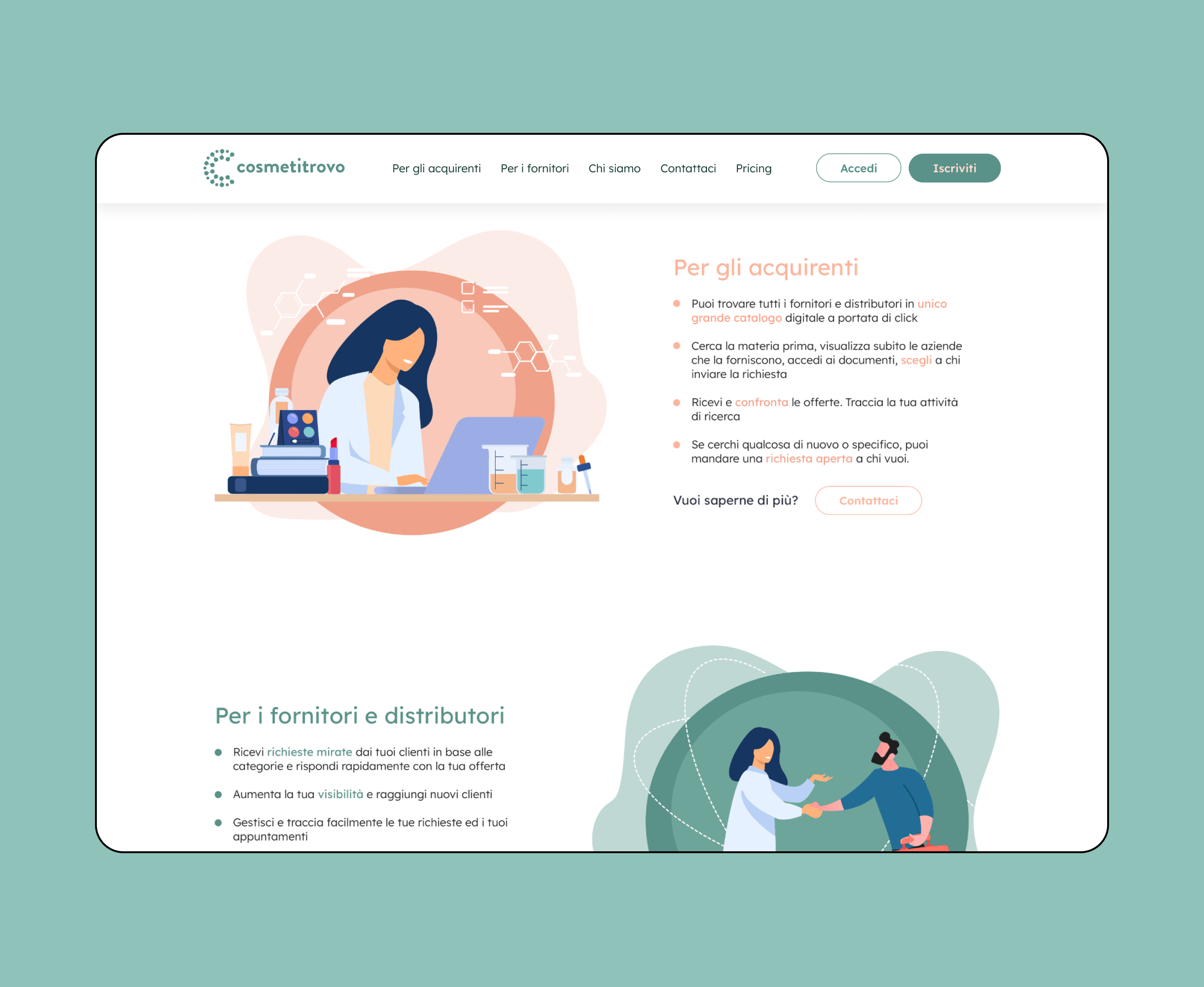 Mockup progetto Cosmetitrovo: sfondo verde