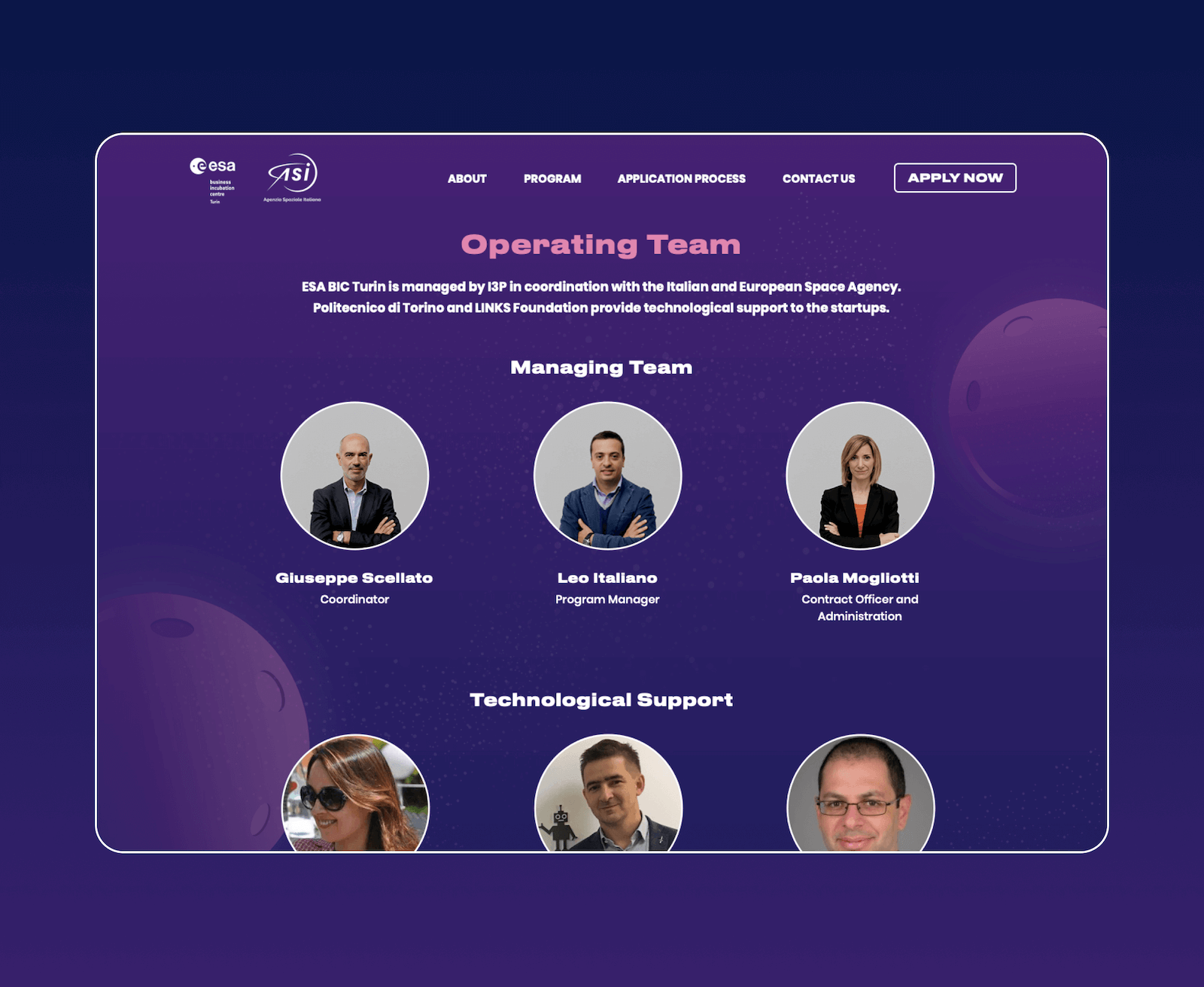 Mockup progetto EsaBic - Operating team