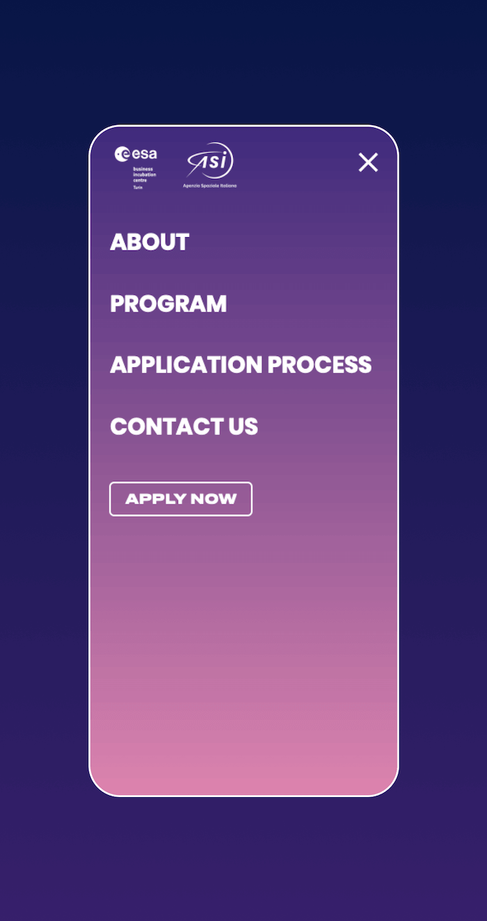 Mockup progetto EsaBic: menu versione mobile