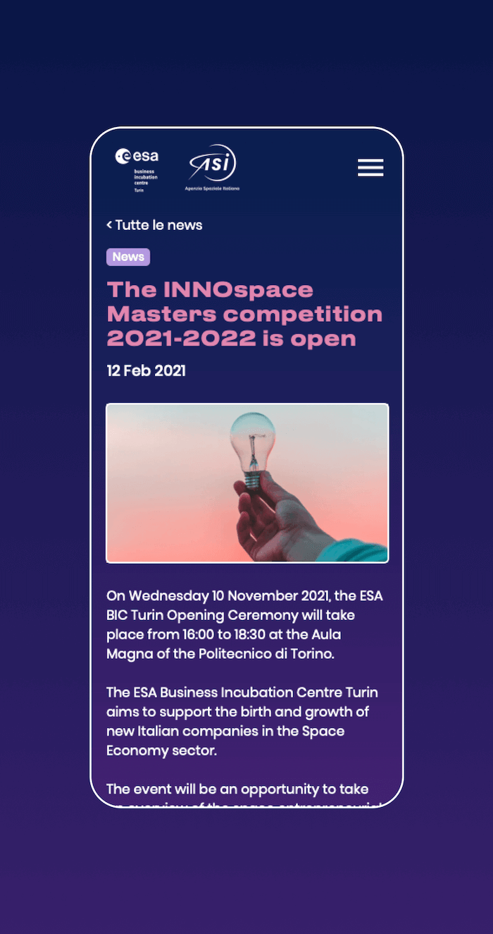 Mockup progetto EsaBic - Mobile News