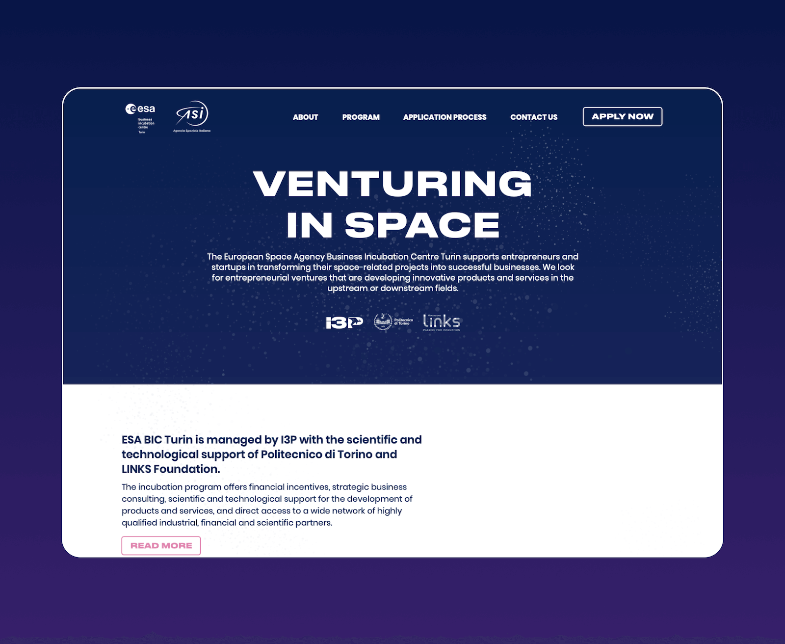 Mockup progetto EsaBic: Venturing in Space