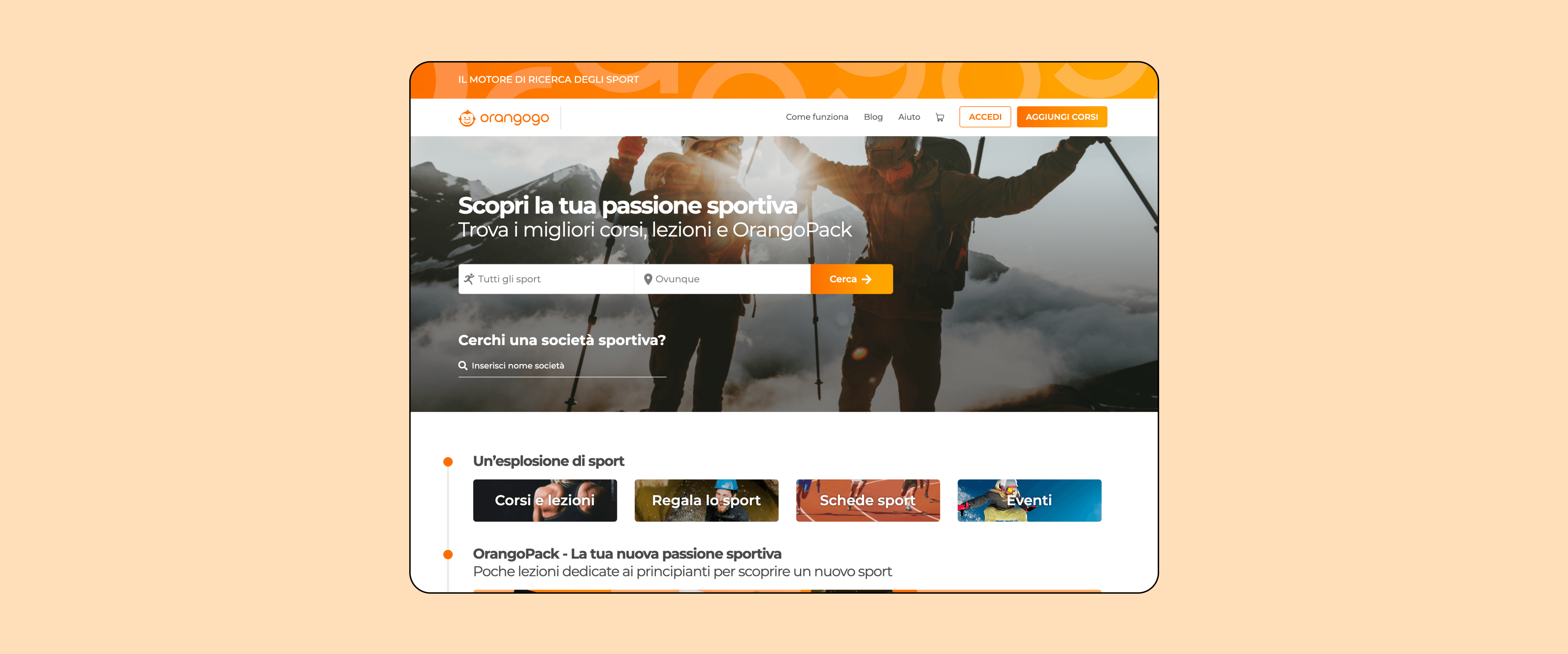 Mockup progetto Orangogo: Home