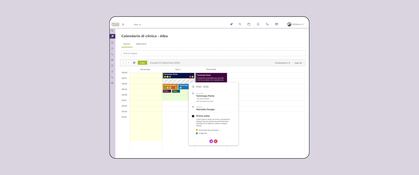 Mockup progetto PrimoUp: calendario