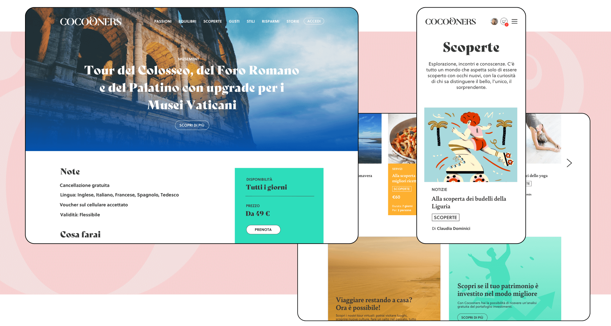 Mockup progetto Cocooners: schermate desktop e mobile