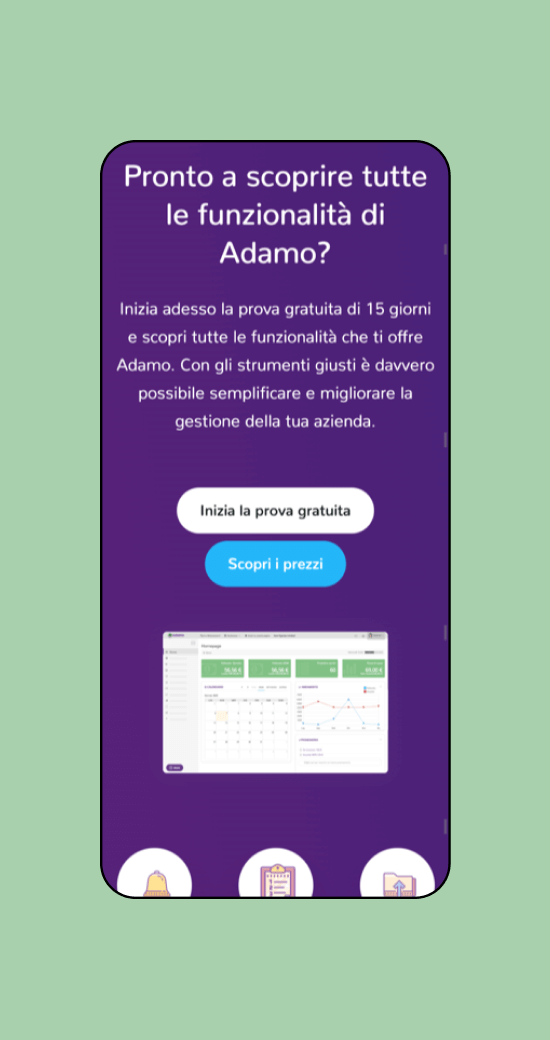Adamo Gestionale schermata funzionalità versione mobile