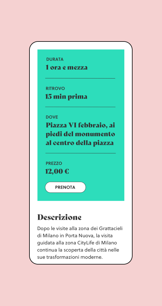 Mockup progetto Cocooners: descrizione corso versione mobile