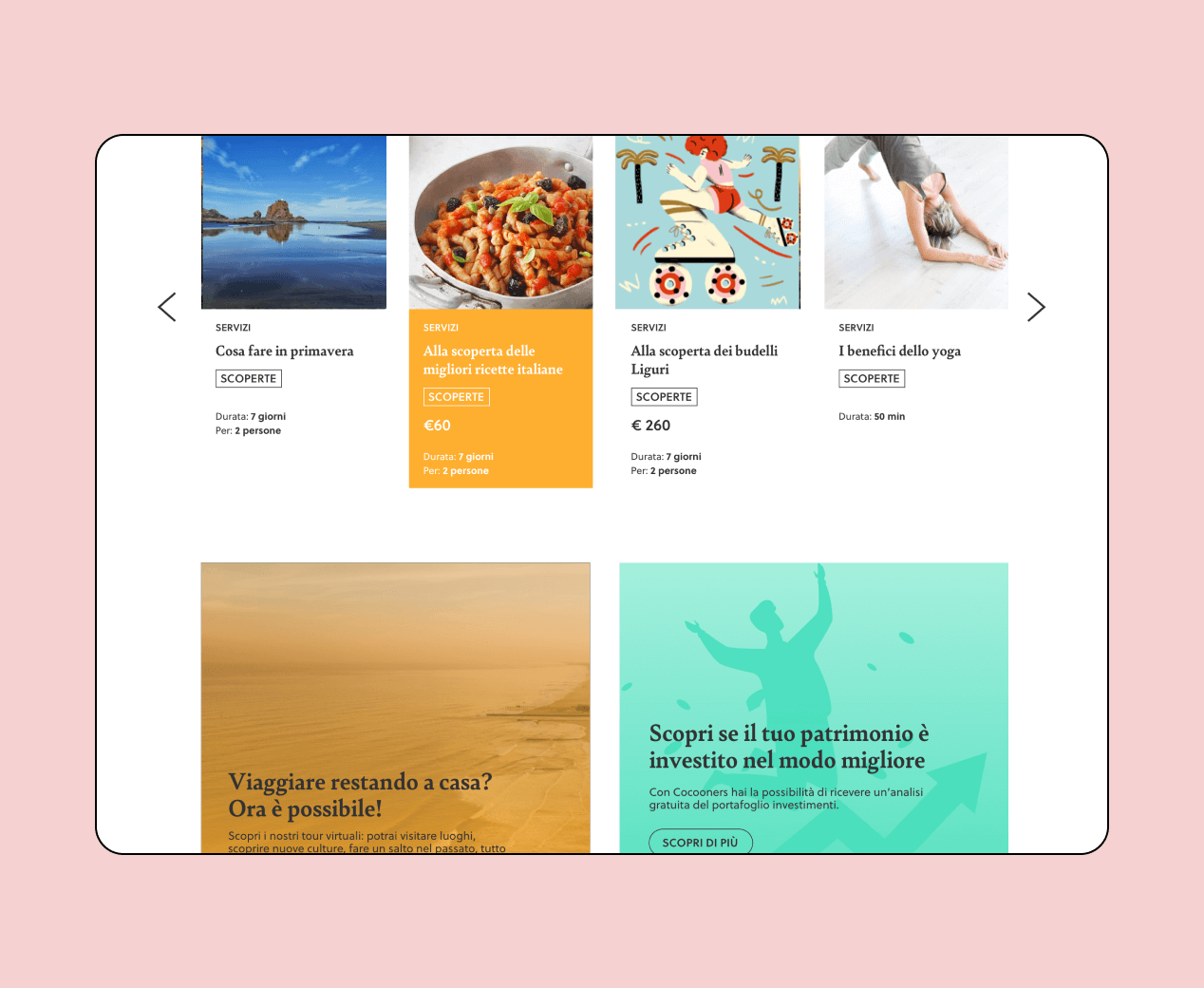 Mockup progetto Cocooners: offerte