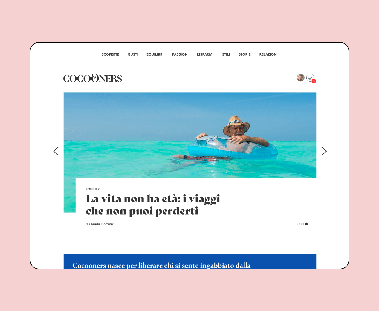Mockup progetto Cocooners: home desktop
