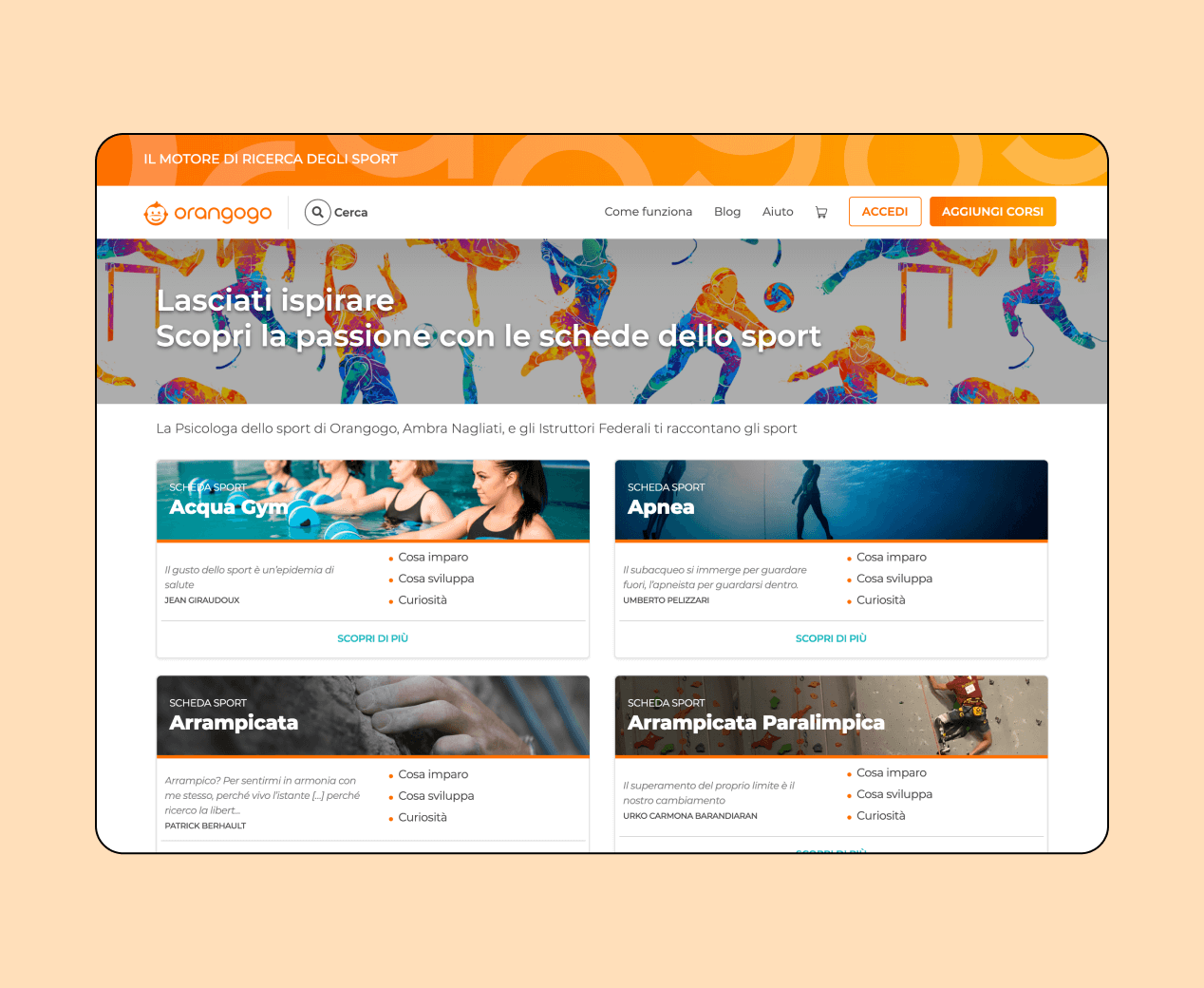 Mockup progetto Orangogo: Blog versione desktop