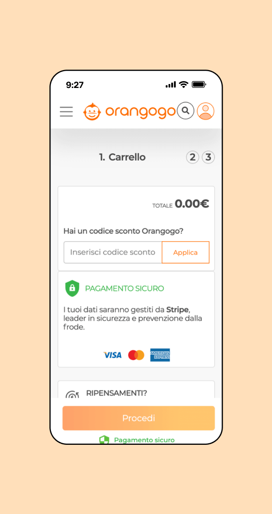 Mockup progetto Orangogo: carrello versione mobile