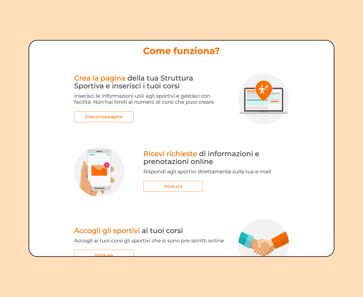 Mockup progetto Orangogo: pagina come funziona