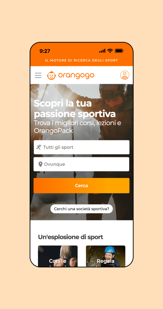 Mockup progetto Orangogo: home versione mobile