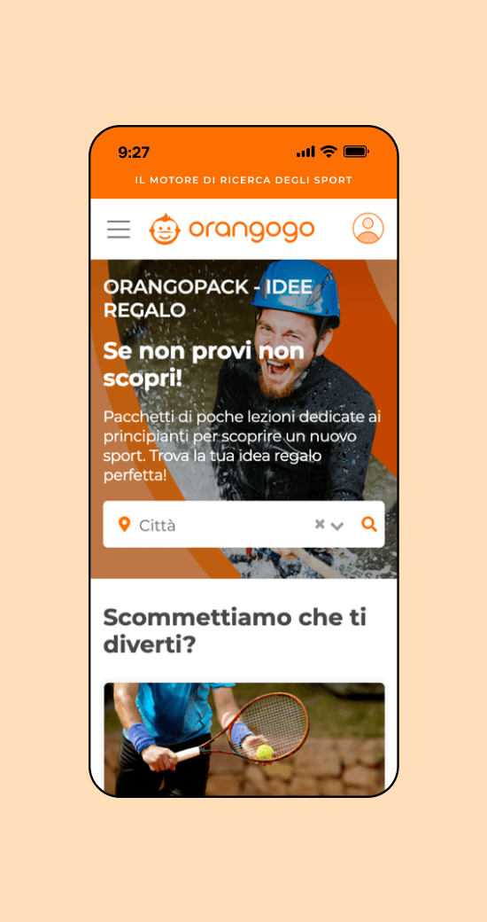 Mockup progetto Orangogo: idee regalo versione mobile