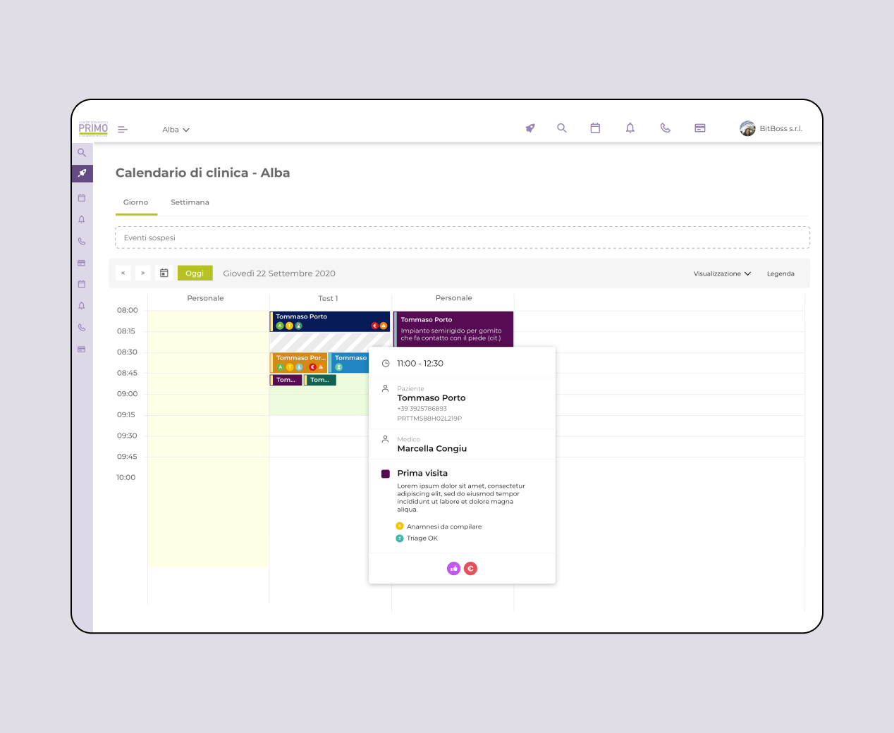Schermata Primo Up calendario