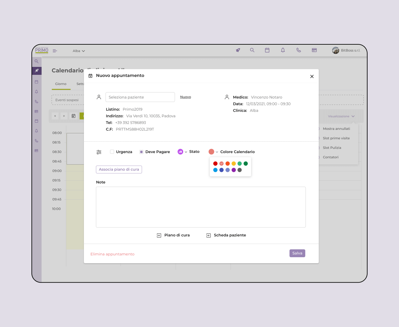 Mockup progetto PrimoUp: nuovo appuntamento