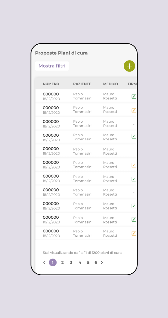 Mockup progetto PrimoUp: proposte piani di cura versione mobile