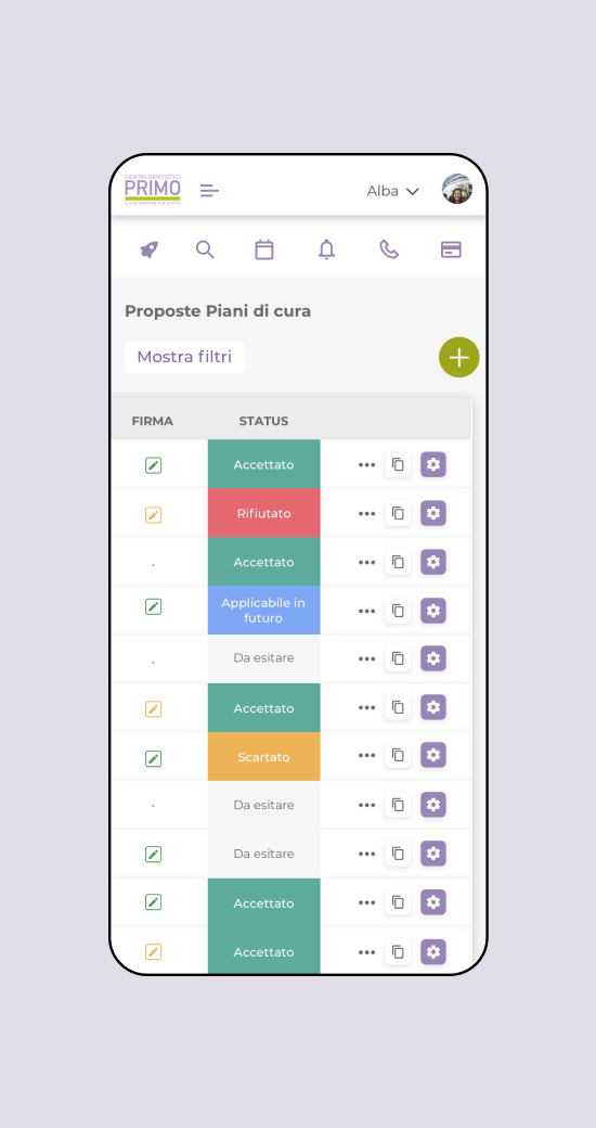 Mockup progetto PrimoUp: piano di cura versione mobile
