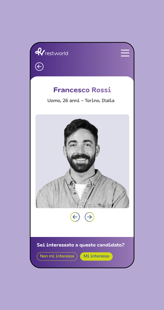 Mockup progetto Restworld: candidato versione mobile