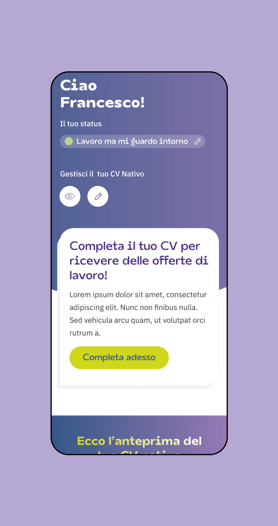 Mockup progetto Restworld: CV nativo versione mobile