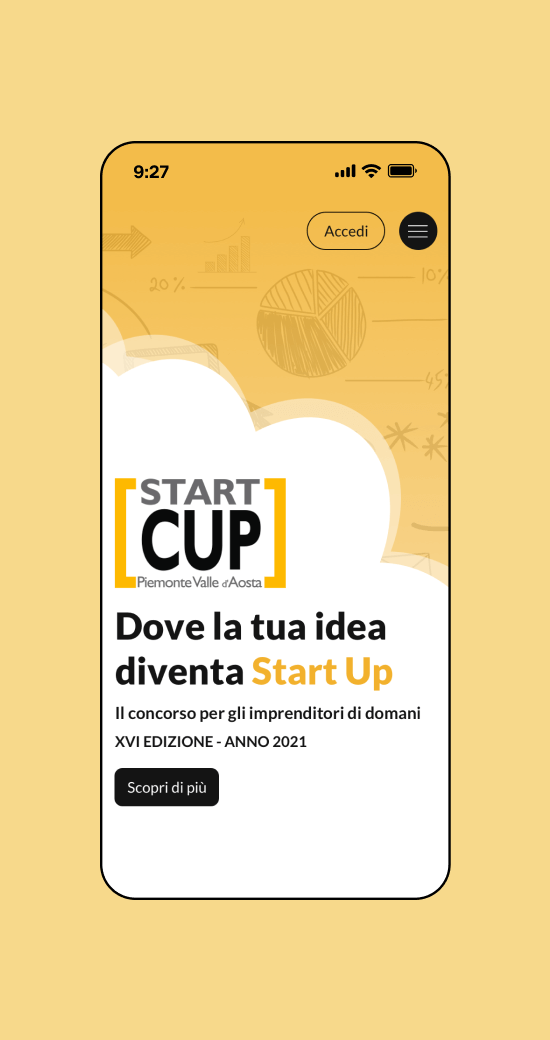 Mockup progetto Startcup: home versione mobile