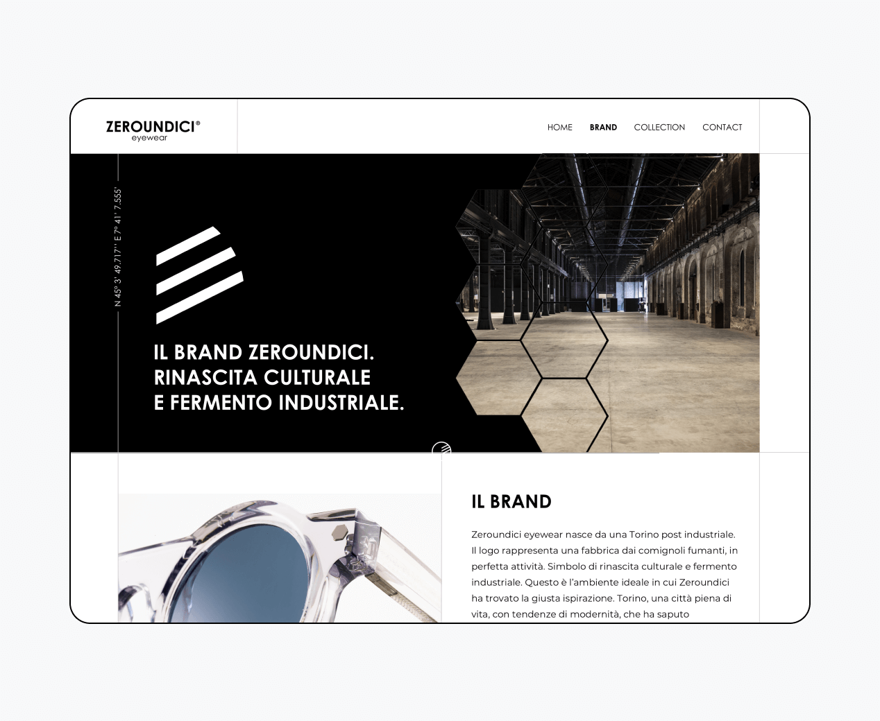 Mockup progetto Zeroundici: pagina brand desktop
