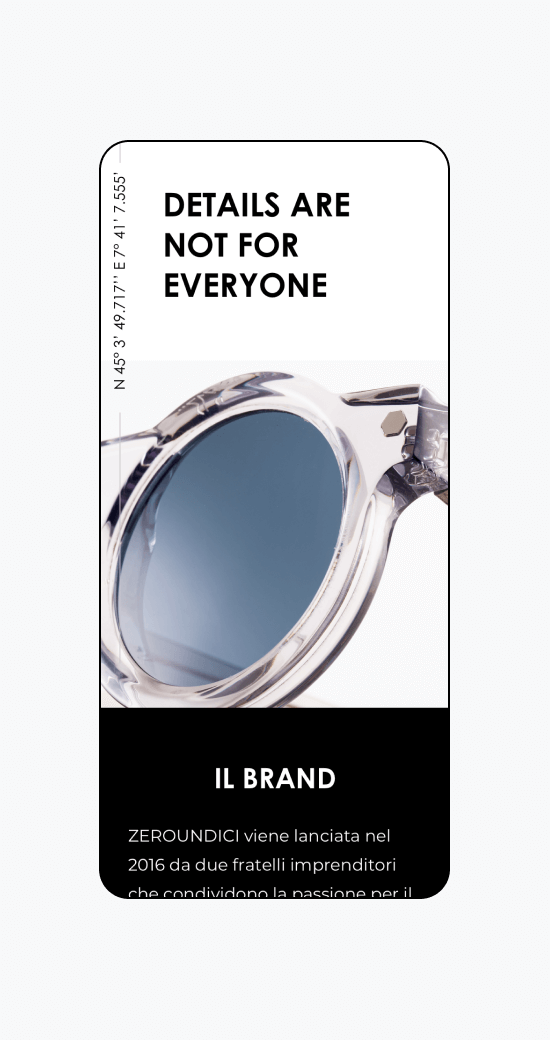 Mockup progetto Zeroundici: pagina brand versione mobile