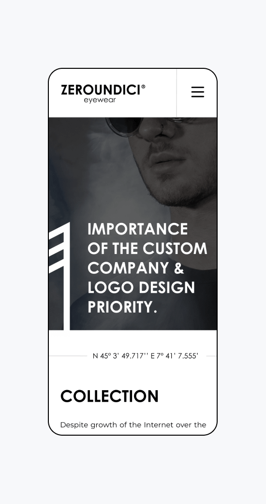 Mockup progetto Zeroundici: pagina collection versione mobile