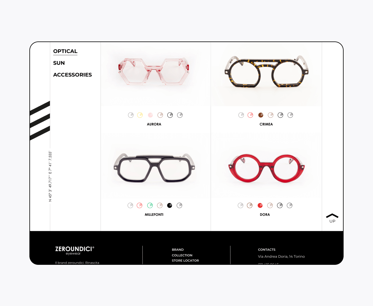 Mockup progetto Zeroundici: pagina e-commerce desktop
