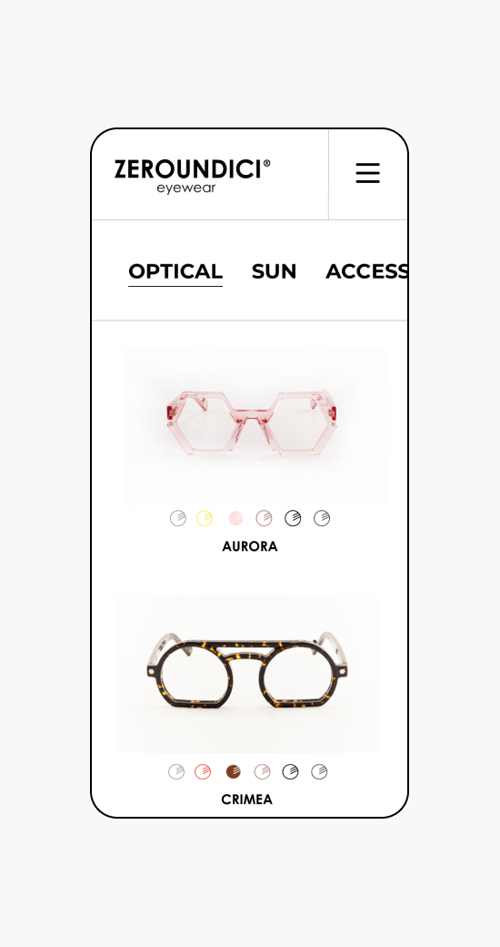 Mockup progetto Zeroundici: e-commerce versione mobile