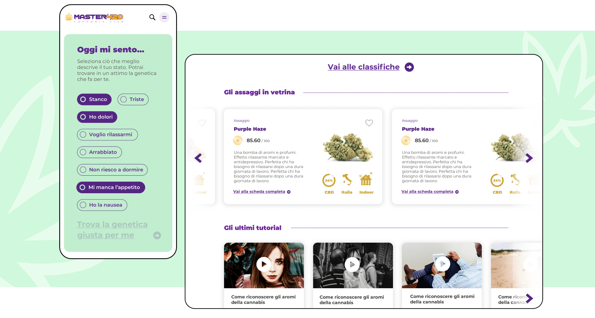 Mockup progetto Master420: schermate desktop e mobile
