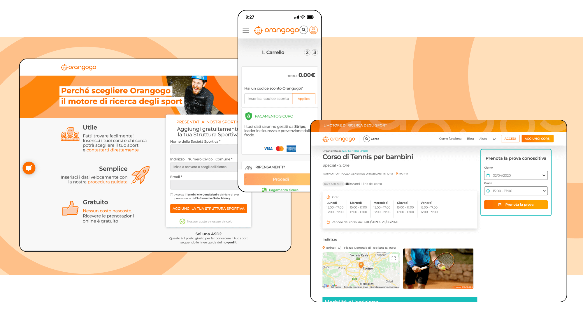 Mockup progetto Orangogo: schermate desktop e mobile