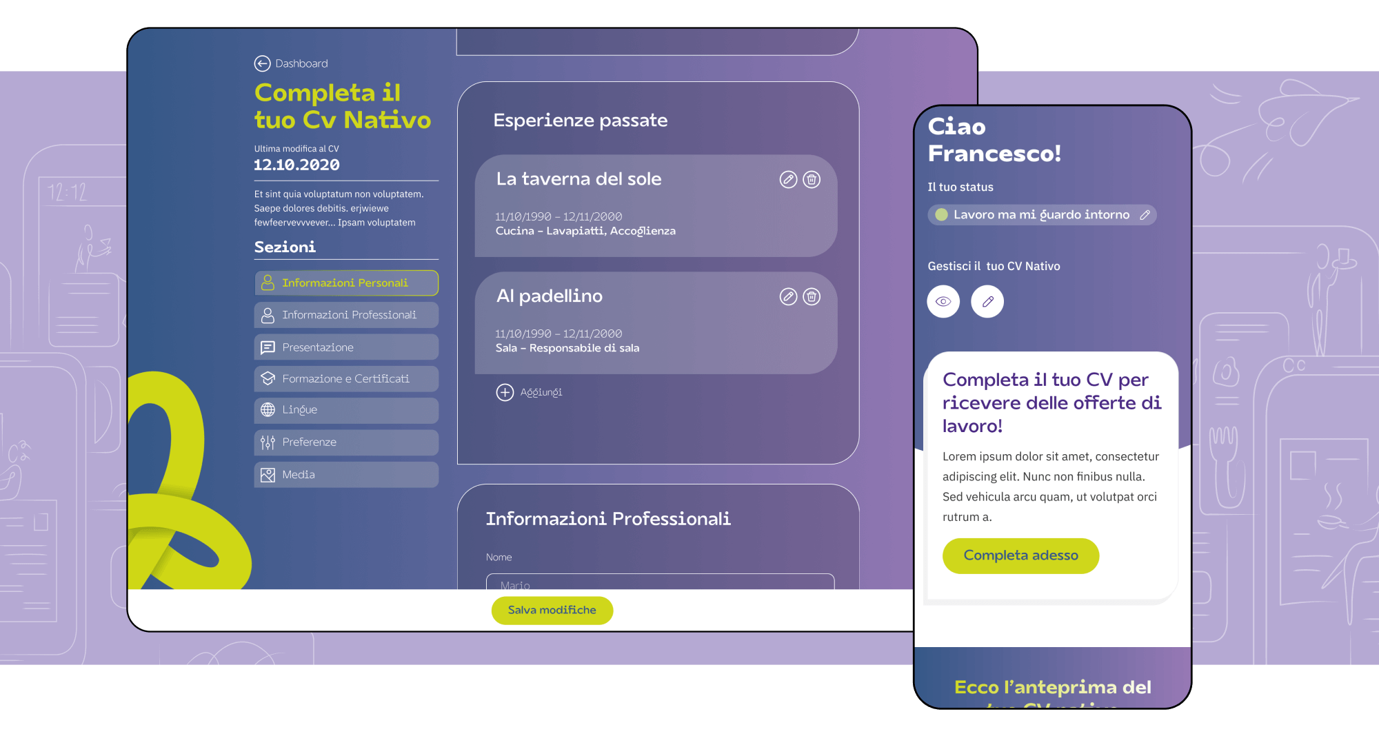 Mockup progetto Restworld: desktop e mobile