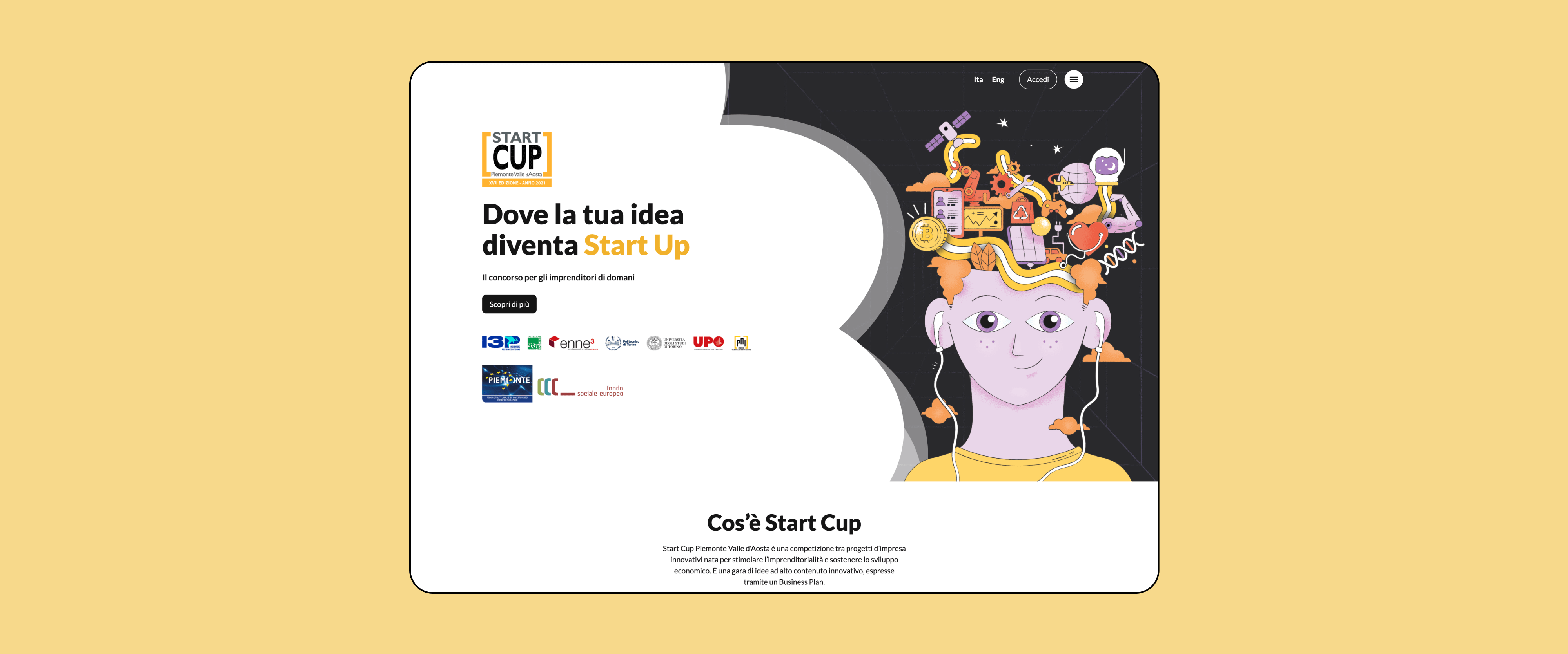 Mockup progetto Startcup: Home