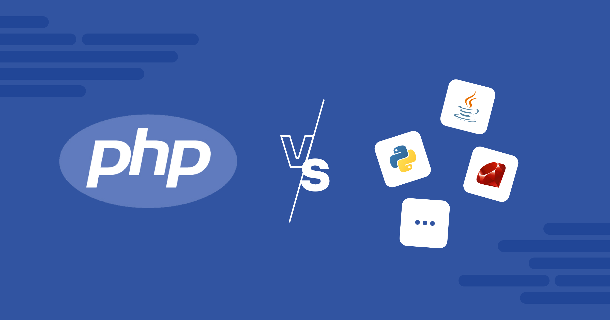 Linguaggio PHP logo e loghi di altri linguaggi di programmazione su sfondo blu