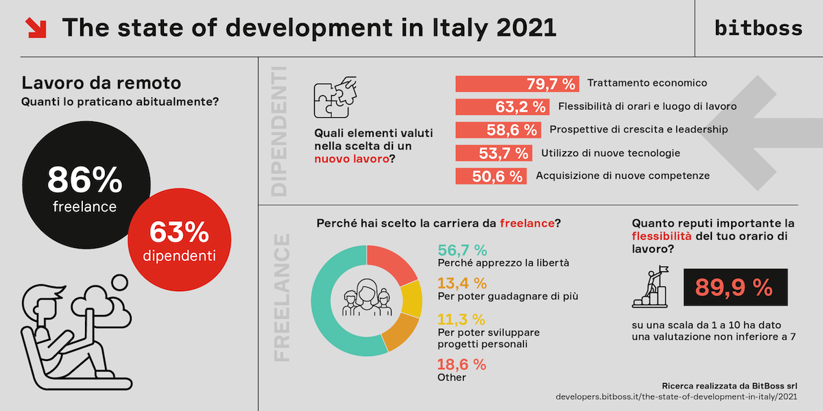 Infografica con dati su lavoro e carriera degli sviluppatori