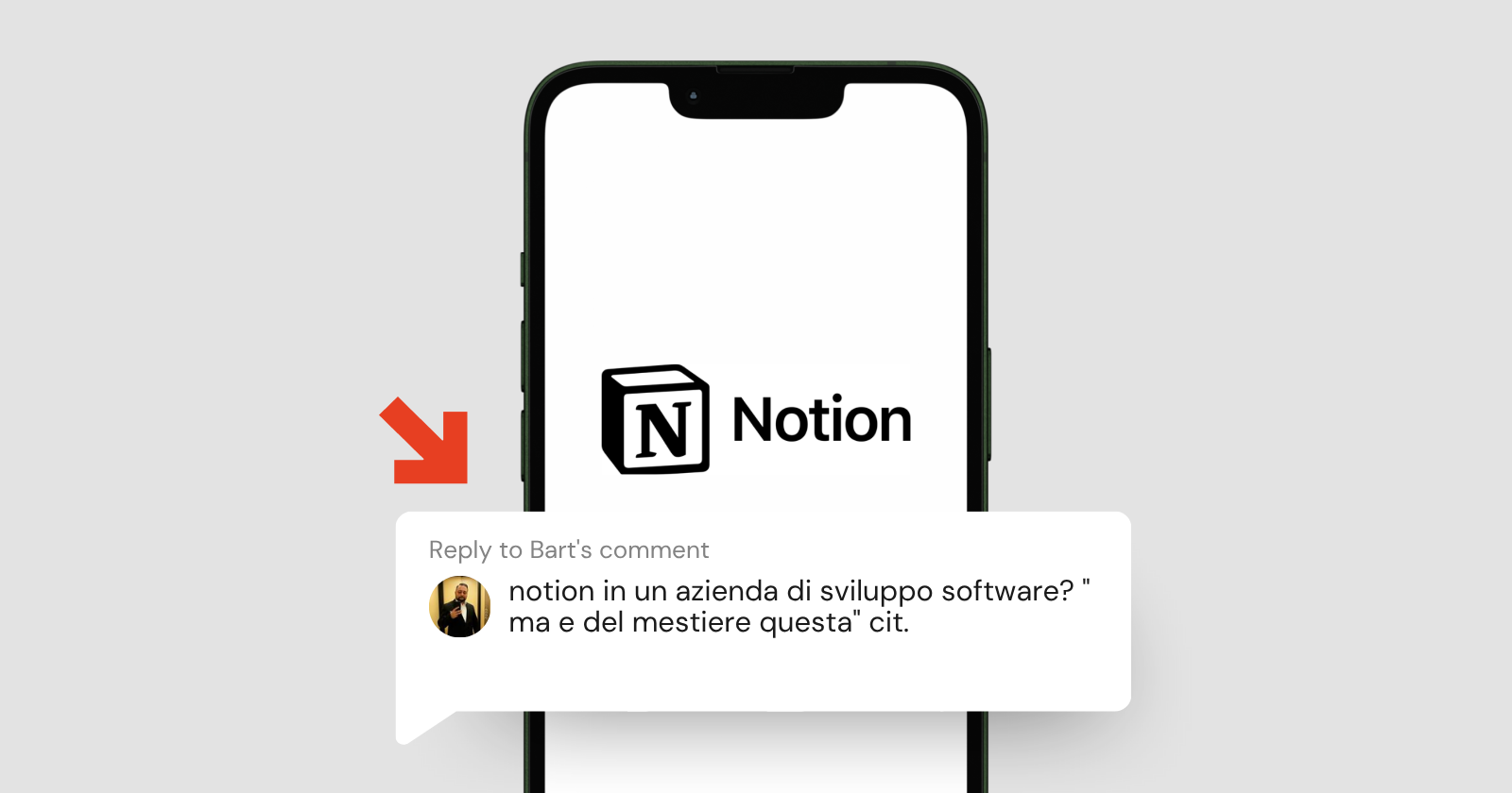 Mockup di uno smartphone con logo di Notion su sfondo bianco