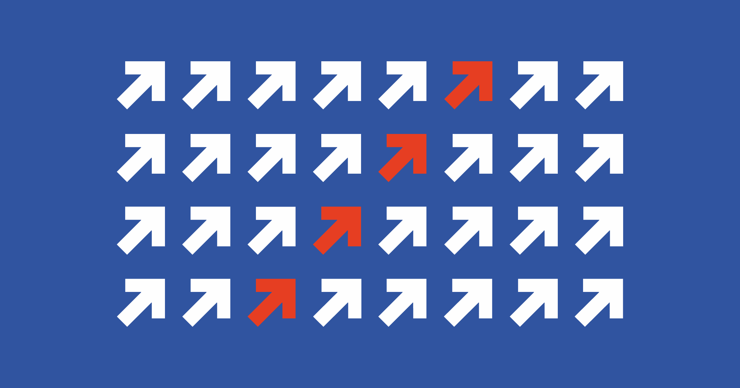 Metodo scrum: frecce bianche e rosse su sfondo blu