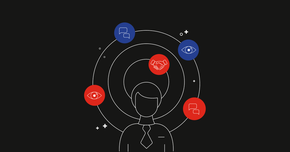 Illustrazione di uomo con icone intorno