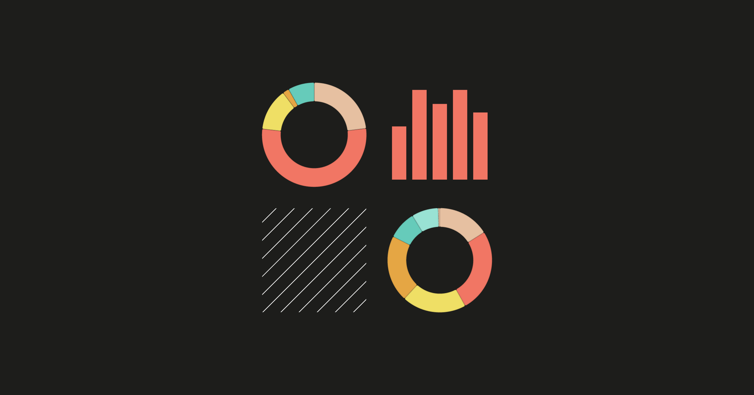 Icone di quattro grafici su sfondo nero
